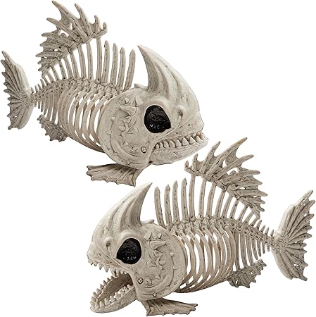 JOYIN 2 PCS 9.5 Halloween Posable Fish Skeleton Decor, Animal Plastic Bones with Posable Joints for Indoor Outdoor Halloween Decorations Party Props, Yard Patio Lawn Garden Props Decor