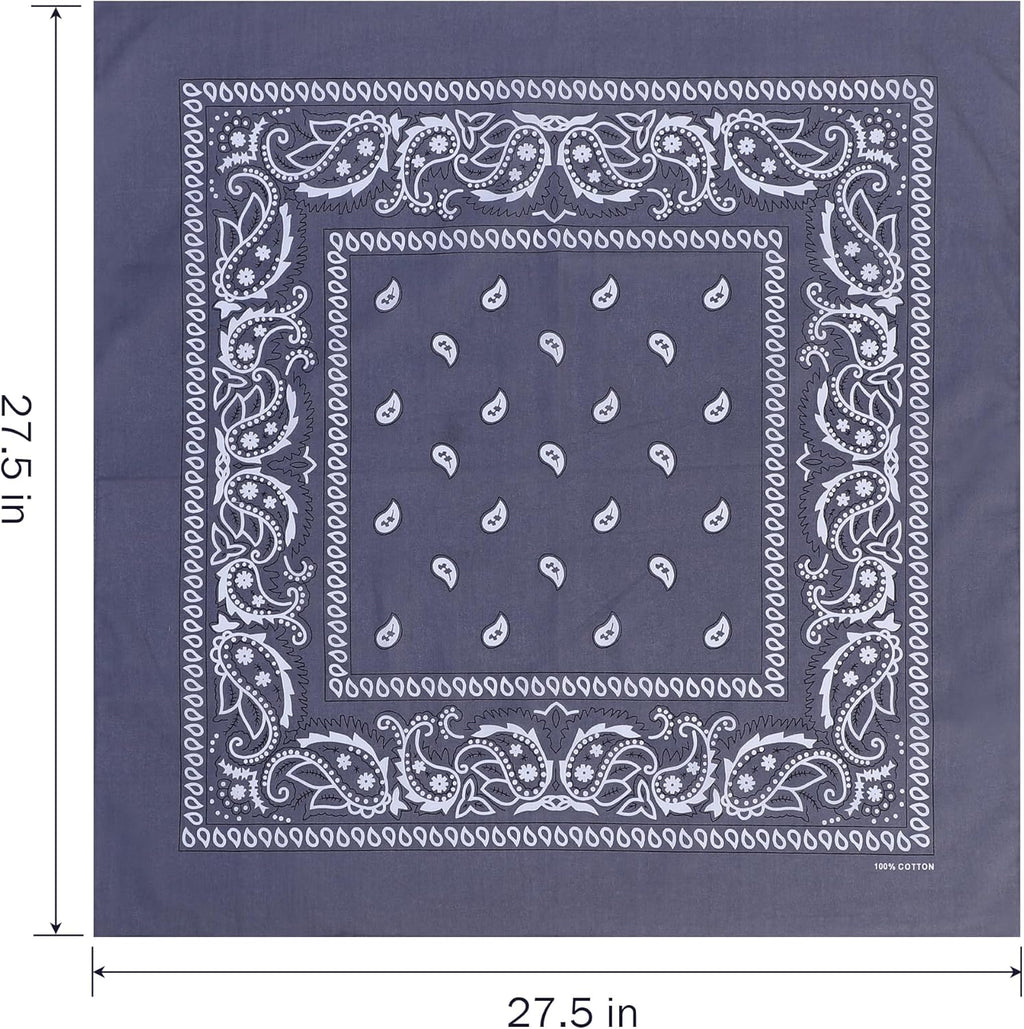 100% Cotton 27" x 27" Large Bandanas for Men & Women, Multi-Purpose Bandana Headbands, Square Head Scarf