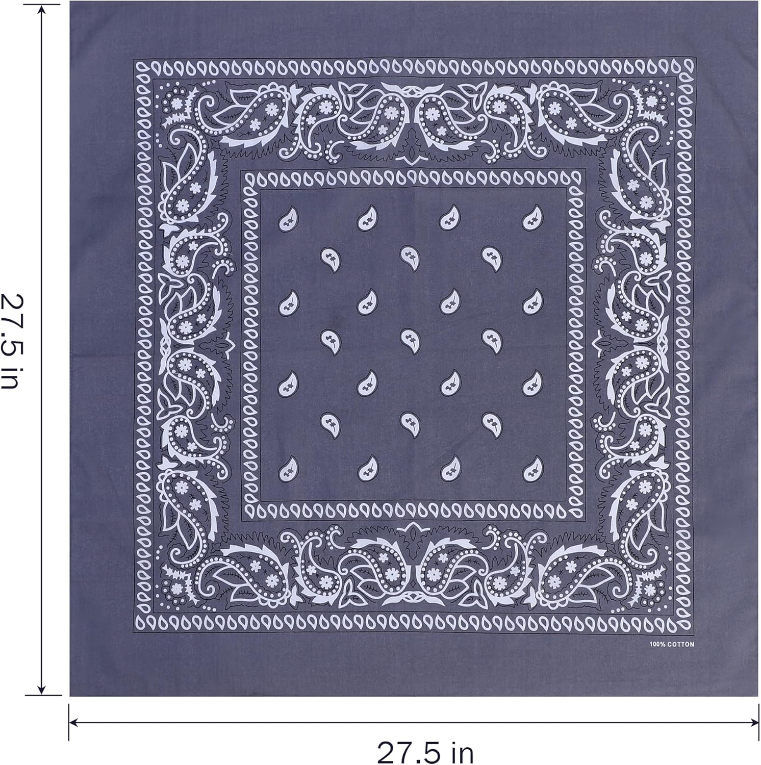 100% Cotton 27" x 27" Large Bandanas for Men & Women, Multi-Purpose Bandana Headbands, Square Head Scarf