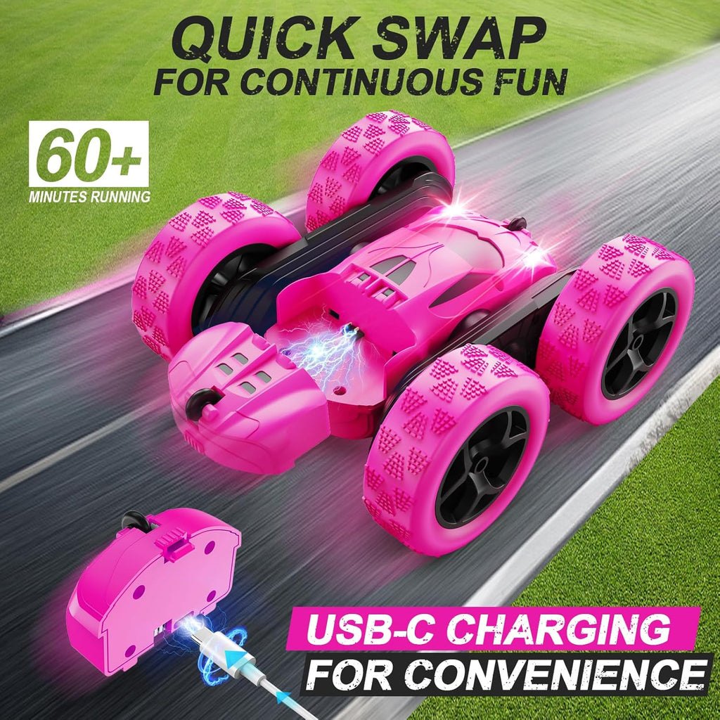 Remote Control Car, RC Cars Toys for Kids Ages 6-12, 4WD Stunt Car with LED Lights & 360° Flips, 2.4GHz, Upgraded USB-C Modular Batteries, 8-10 Year Old Boys Birthday Gift 1-Blue