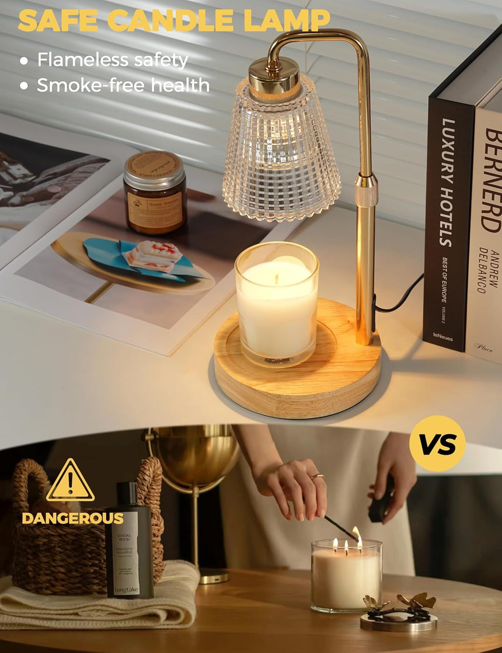 Candle Warmer Lamp with Timer Dimmable, Birthday Gifts for Women Mom, House Warming Gifts New Home Decor, Wax Melt Warmer for Jar Candles with 2 Bulbs