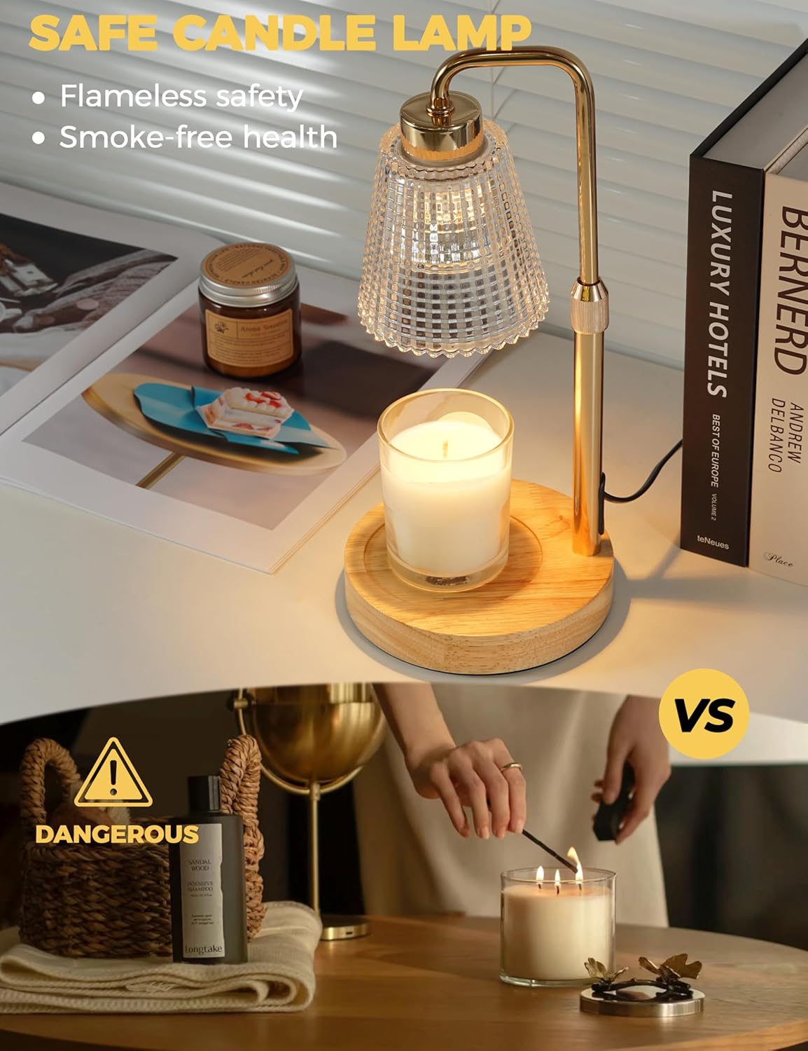 Candle Warmer Lamp with Timer Dimmable, Birthday Gifts for Women Mom, House Warming Gifts New Home Decor, Wax Melt Warmer for Jar Candles with 2 Bulbs