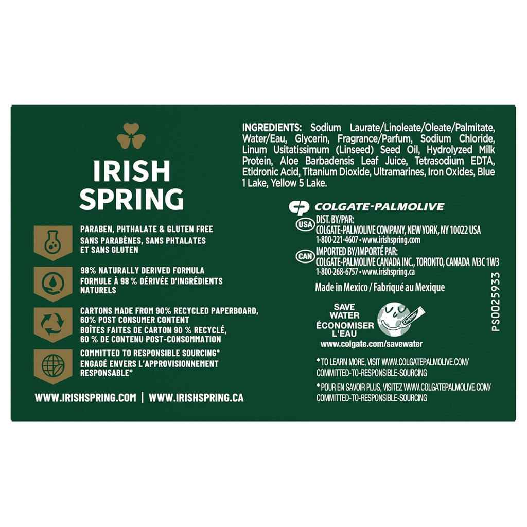 Irish Spring Bar Soap for Men, Original Clean, Smell Fresh and Clean for 12 Hours, Men Soap Bars for Washing Hands and Body, Mild for Skin, Recyclable Carton, 3.7 Ounce - 3 Count (Pack of 8)