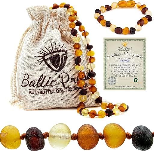 Baltic Proud Raw Amber Necklace and Bracelet Gift Set (Unisex Multi 12.5 Inches/5.5 Inches) - Certified Premium Quality Sea