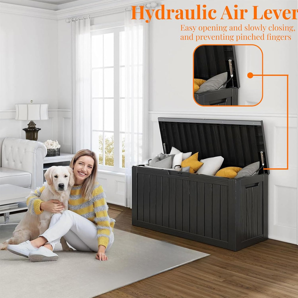 80 Gallon Resin Deck Box, Lockable Patio Outdoor Storage Box for Furniture, Garden Tools and Tools Storage, Waterproof Outside Storage Box - Black