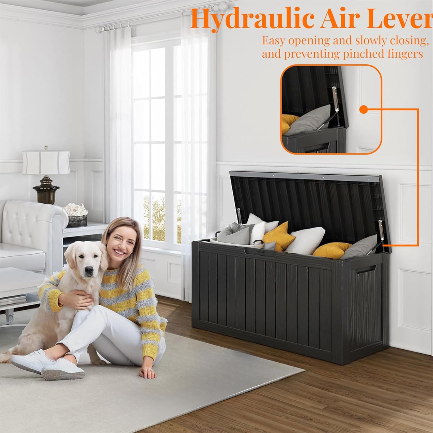 80 Gallon Resin Deck Box, Lockable Patio Outdoor Storage Box for Furniture, Garden Tools and Tools Storage, Waterproof Outside Storage Box - Black