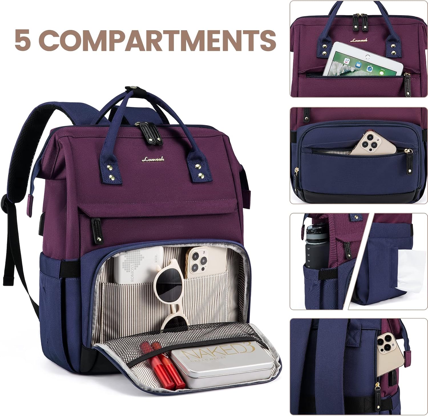 LOVEVOOK Laptop Backpack for Women, 15.6 Inch Work Business Backpacks Purse With Large Capacity, Waterproof Nurse Bag College Bookbag for School, Waterproof Casual Daypack for Travel