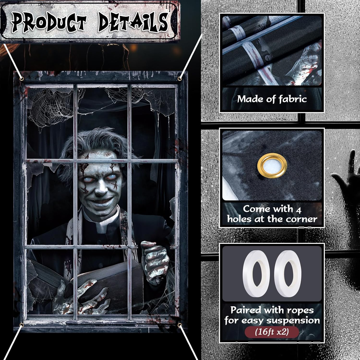 2 Pcs Halloween Clown Scary Curtain Halloween Window Silhouette Decoration Blood Ghost Window Cover Horror Theme Window Poster for Indoor Outdoor Party Wall Garage Door Decor