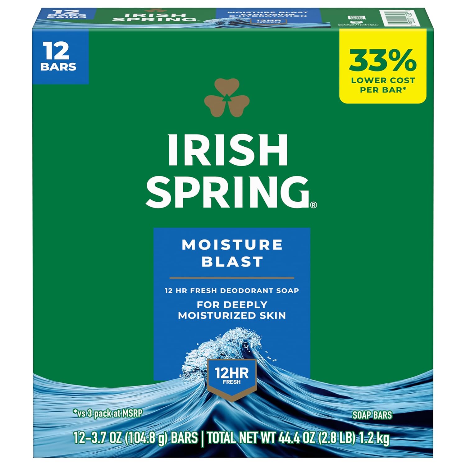 Irish Spring Bar Soap for Men, Original Clean, Smell Fresh and Clean for 12 Hours, Men Soap Bars for Washing Hands and Body, Mild for Skin, Recyclable Carton, 3.7 Ounce - 3 Count (Pack of 8)