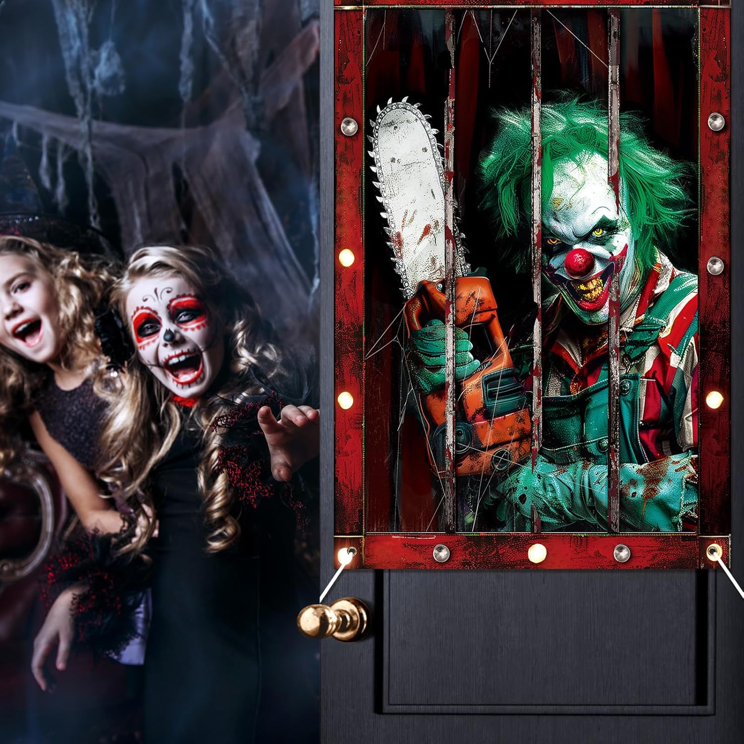 2 Pcs Halloween Clown Scary Curtain Halloween Window Silhouette Decoration Blood Ghost Window Cover Horror Theme Window Poster for Indoor Outdoor Party Wall Garage Door Decor