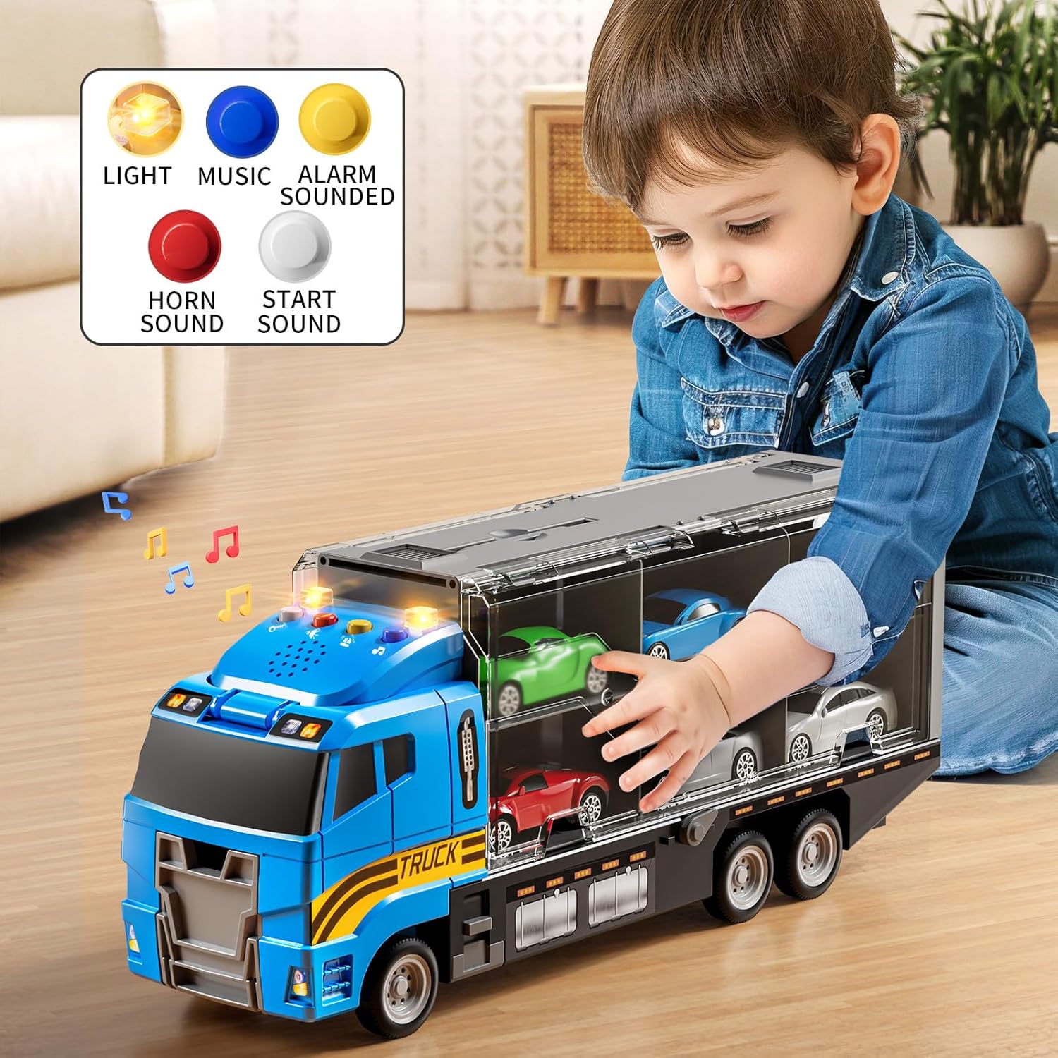 Toddler Boys Construction Truck Vehicle Toy Set with Play Mat and Die-Cast Toy Car, Transport Carrier Truck for Kids 3-5, Birthday Gifts Toys for 3-8 Year Old Boys