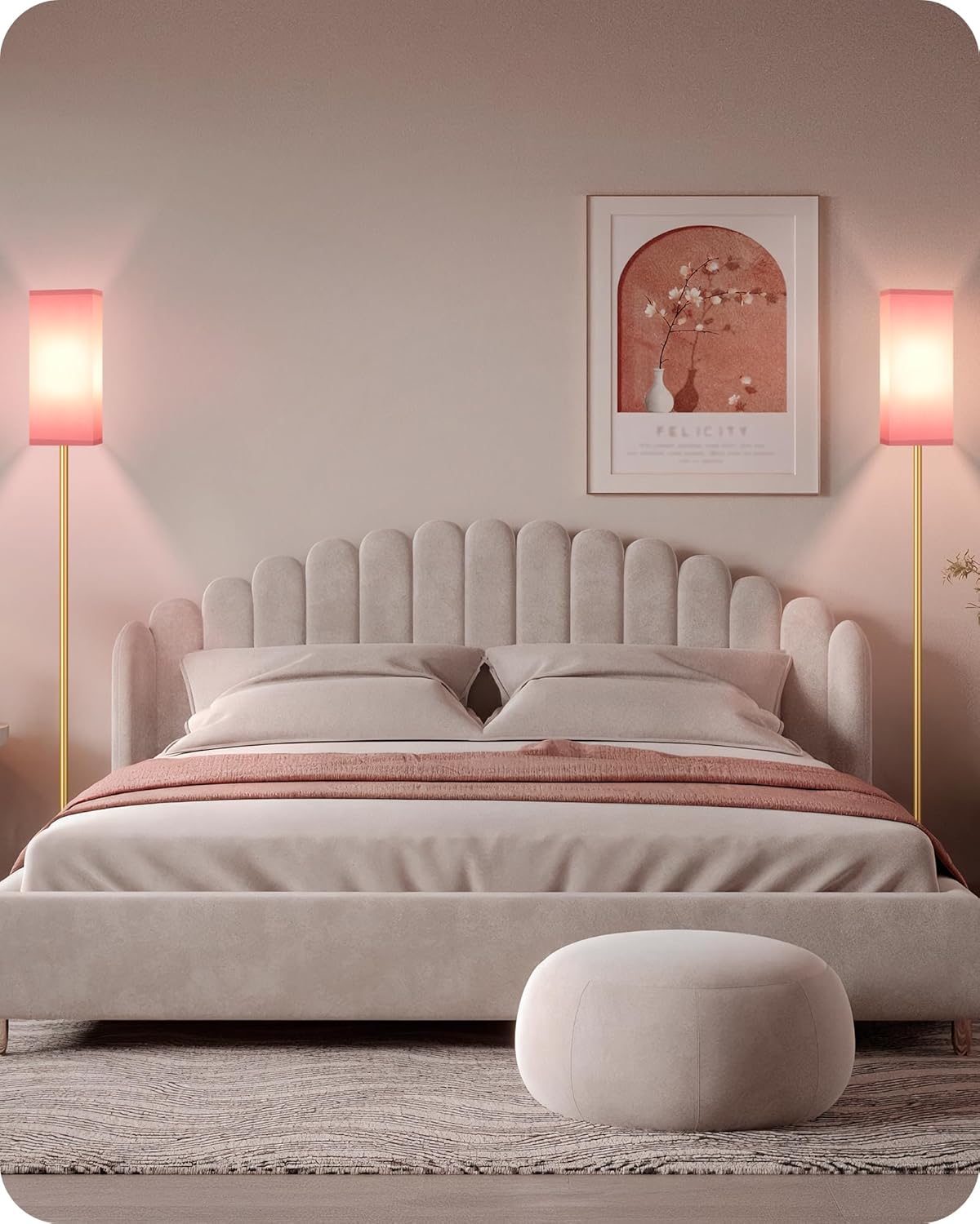 64.6" Floor Lamp, Pole with Foot Switch, Modern Standing Lamp Lampshade, Minimalist Freestanding Lamp (Bulb Not Included), for Living Room, Bedroom Office ETL Listed, Black and Beige E07LD05