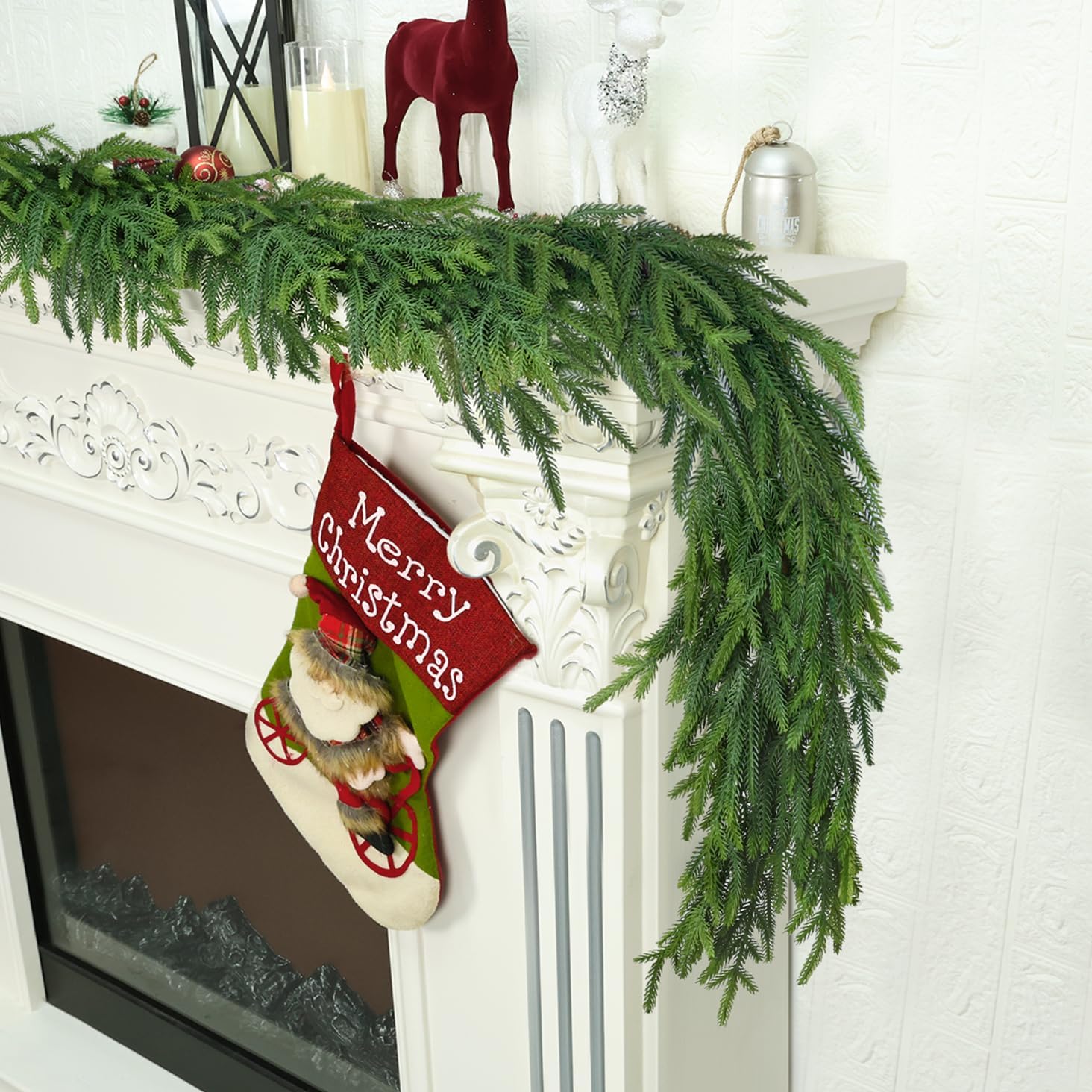 Christmas Cedar Garland for Staircase Real Touch Droopy Bendable Lifelike Faux Xmas Garlands for Decoration Christmas Green Pine Mantle Garland Thanksgiving Table Decorations Outdoor Indoor 5ft