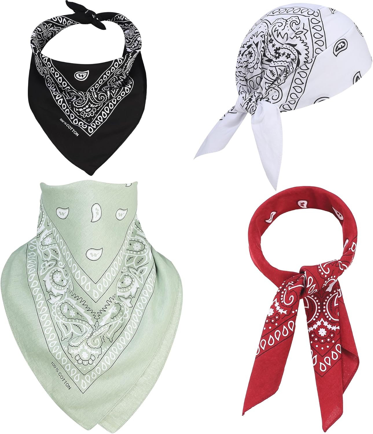 100% Cotton 27" x 27" Large Bandanas for Men & Women, Multi-Purpose Bandana Headbands, Square Head Scarf
