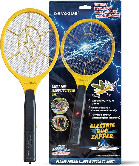 DEVOGUE Electric Fly Swatter Bug Zapper Battery Operated Flies Killer Indoor & Outdoor Pest Control Mosquito Zapper and Insect Catcher Racket