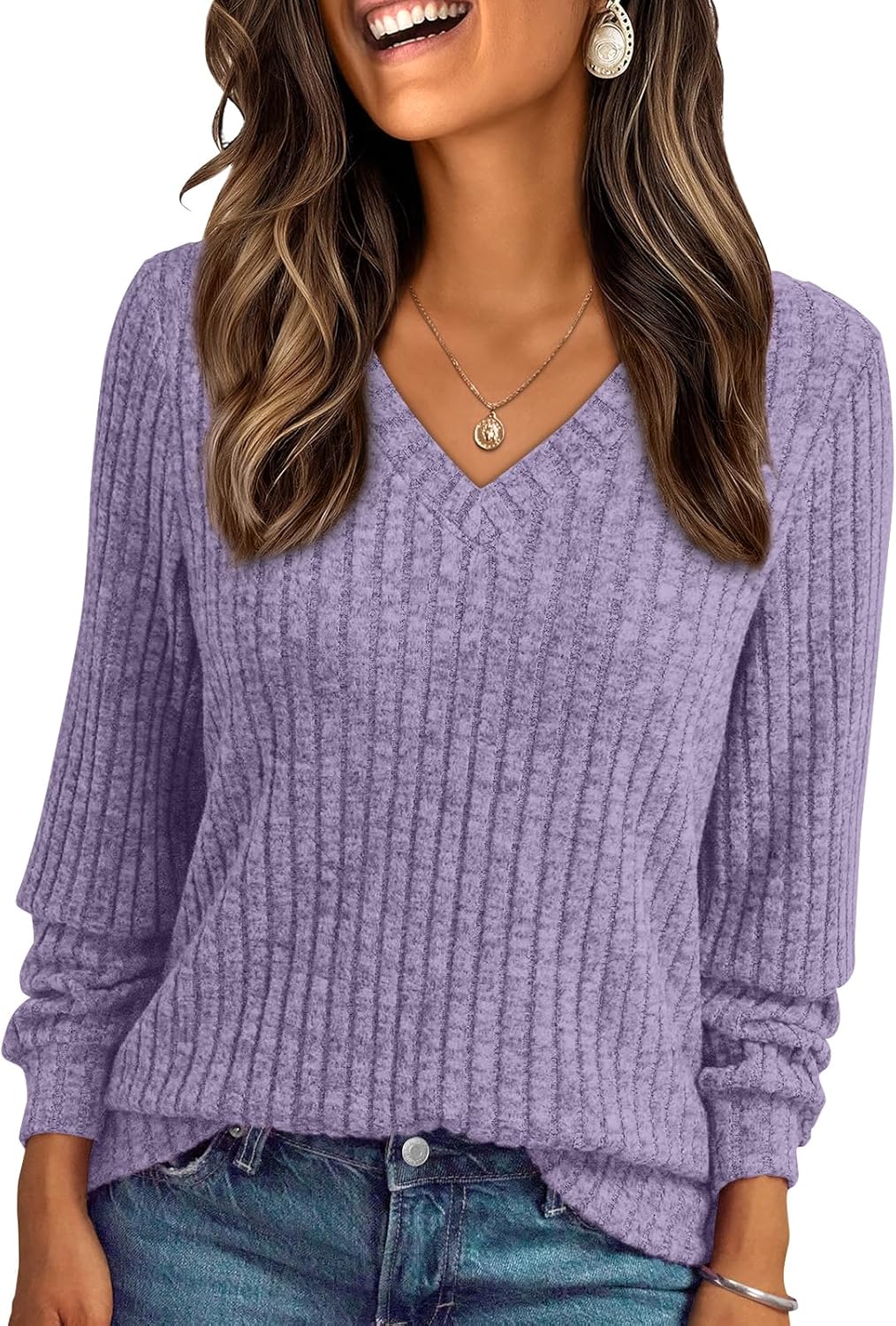 AUTOMET Womens V Neck Long Sleeve Shirt Fall Fashion Tops Tunic Dressy Casual Sweater Clothes Cute Trendy Work Outfits 2025