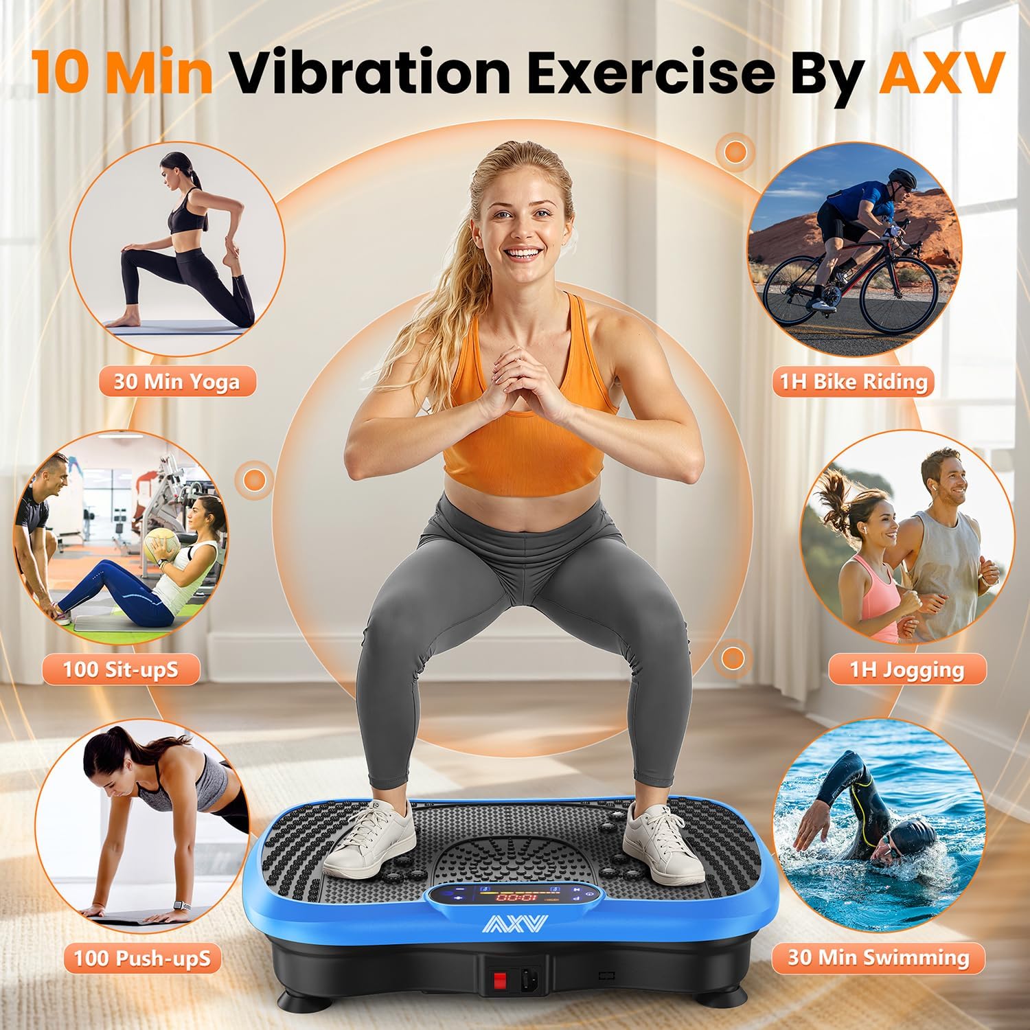 AXV Vibration Plate Fitness Platform Exercise Machine Vibrating Shaking Full Body Shaker Workout Vibrate Stand Shake Board Sport Gym for Weight Loss Fat Burner for Women Men
