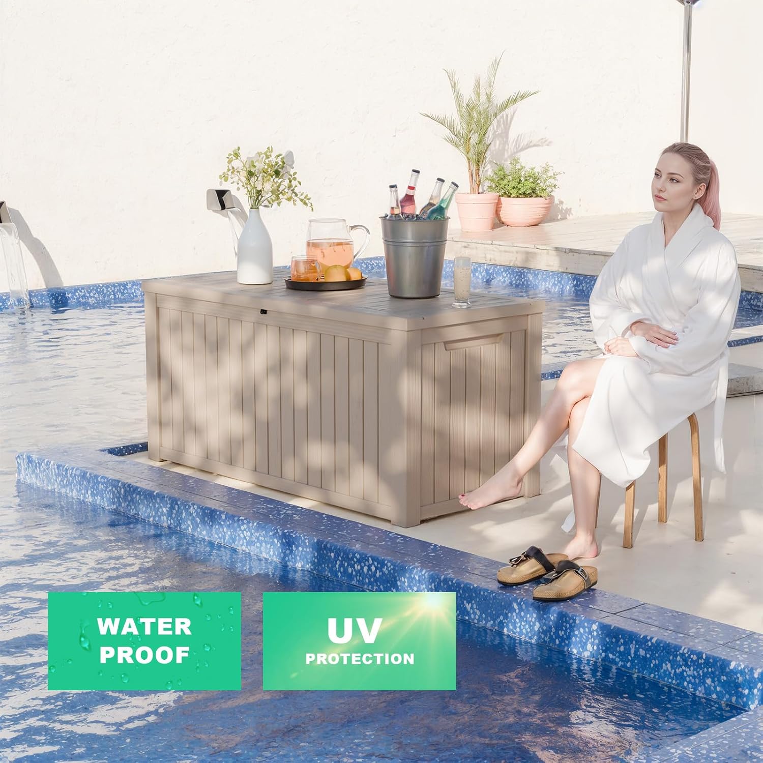 80 Gallon Resin Deck Box, Lockable Patio Outdoor Storage Box for Furniture, Garden Tools and Tools Storage, Waterproof Outside Storage Box - Black