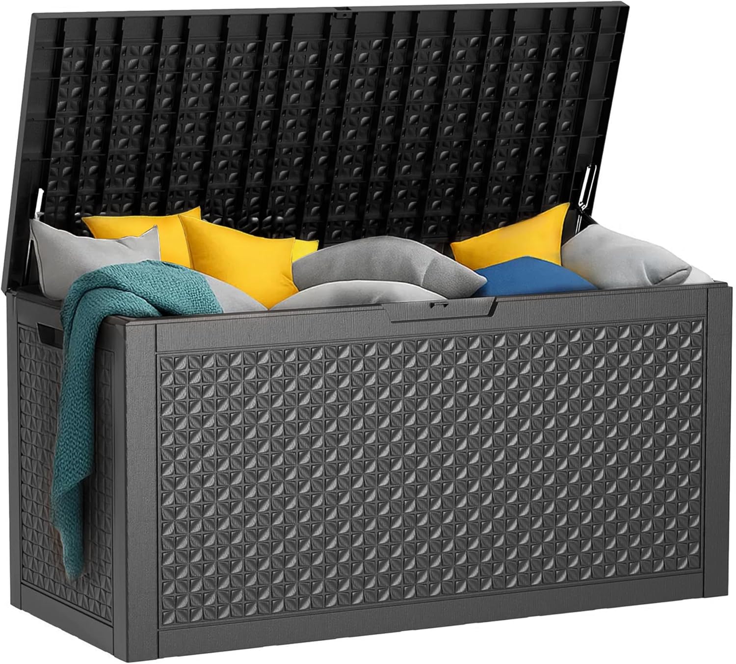 80 Gallon Resin Deck Box, Lockable Patio Outdoor Storage Box for Furniture, Garden Tools and Tools Storage, Waterproof Outside Storage Box - Black