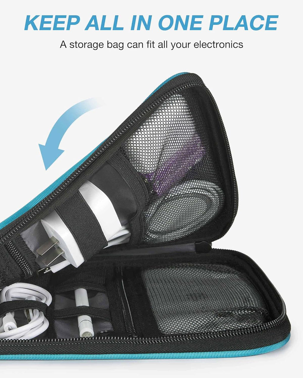 BAGSMART Large Electronics Travel Organizer Case, Tech Accessories Cord Storage Bag for Phone, Power Bank, SD Card, Cables, Black