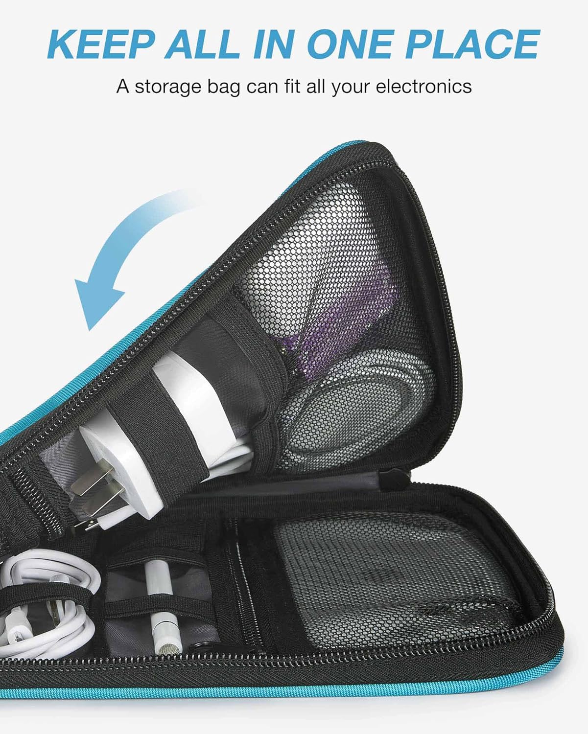 BAGSMART Large Electronics Travel Organizer Case, Tech Accessories Cord Storage Bag for Phone, Power Bank, SD Card, Cables, Black