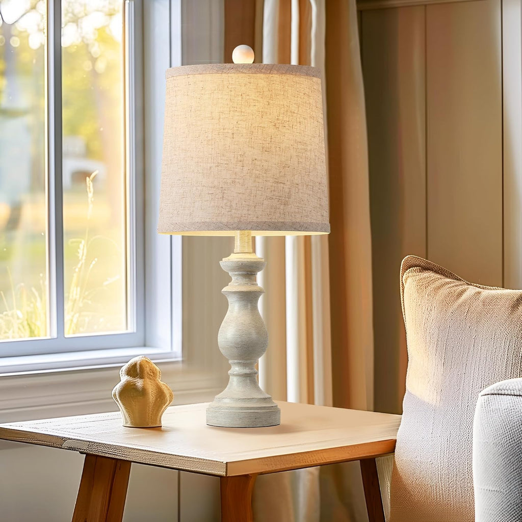 PARTPHONER Traditional Table Lamp Set of 2, Rustic Farmhouse Table Lamps for Living Room Bedroom, 22" Bedside Desk Lamps Vintage Nightstand Lamps with Linen Shades, Antique Grey