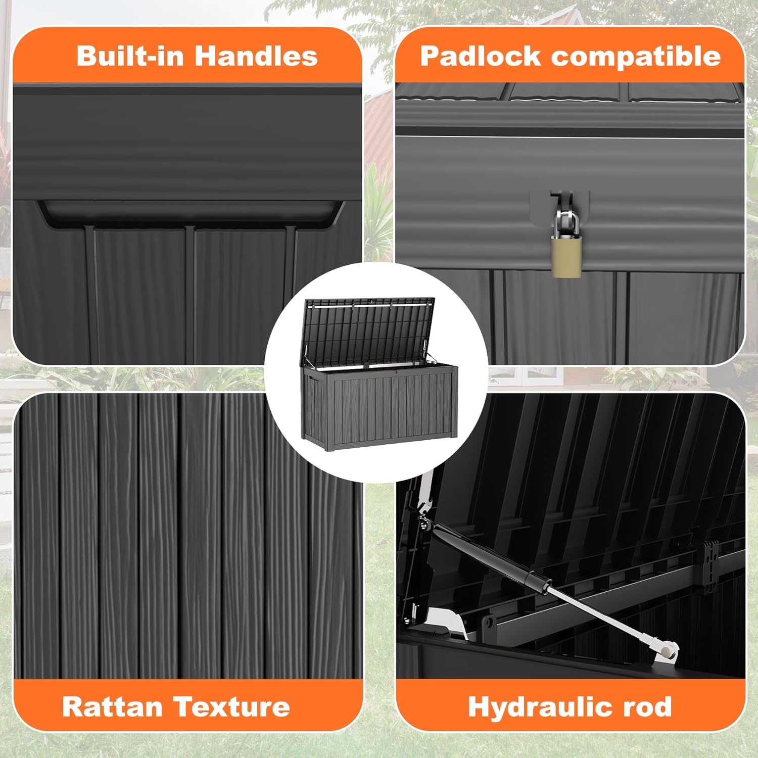 80 Gallon Resin Deck Box, Lockable Patio Outdoor Storage Box for Furniture, Garden Tools and Tools Storage, Waterproof Outside Storage Box - Black