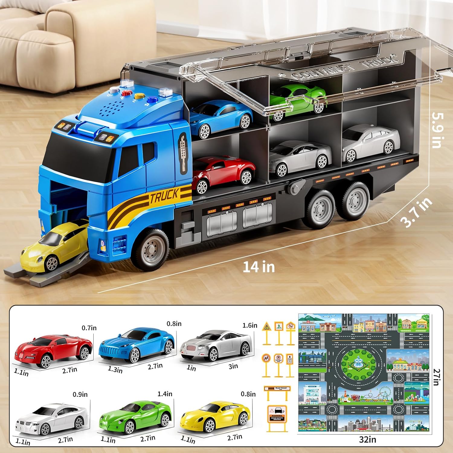 Toddler Boys Construction Truck Vehicle Toy Set with Play Mat and Die-Cast Toy Car, Transport Carrier Truck for Kids 3-5, Birthday Gifts Toys for 3-8 Year Old Boys