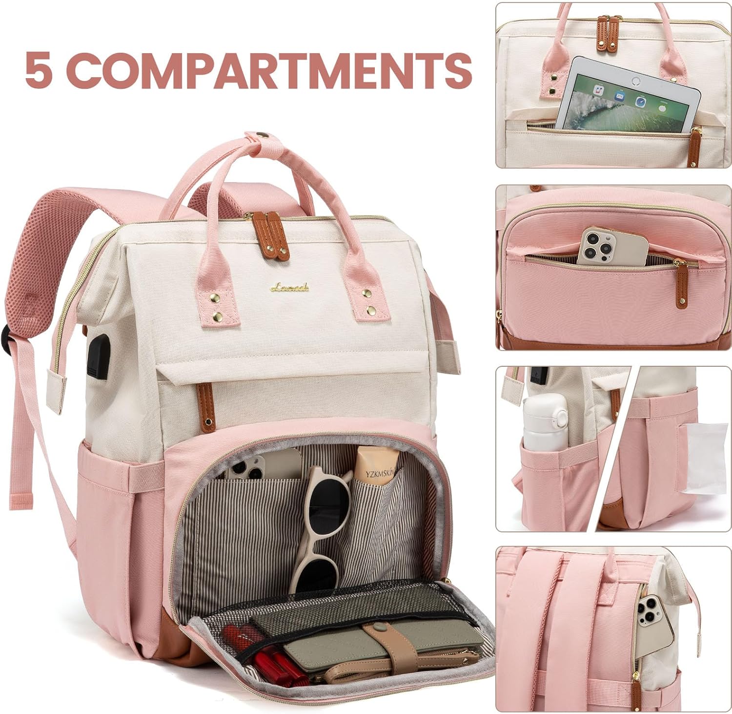 LOVEVOOK Laptop Backpack for Women, 15.6 Inch Work Business Backpacks Purse With Large Capacity, Waterproof Nurse Bag College Bookbag for School, Waterproof Casual Daypack for Travel