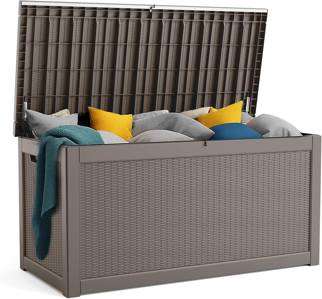 80 Gallon Resin Deck Box, Lockable Patio Outdoor Storage Box for Furniture, Garden Tools and Tools Storage, Waterproof Outside Storage Box - Black