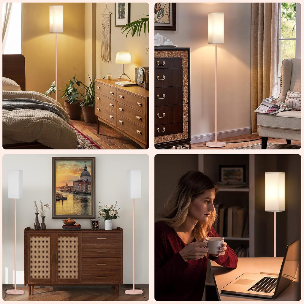 64.6" Floor Lamp, Pole with Foot Switch, Modern Standing Lamp Lampshade, Minimalist Freestanding Lamp (Bulb Not Included), for Living Room, Bedroom Office ETL Listed, Black and Beige E07LD05