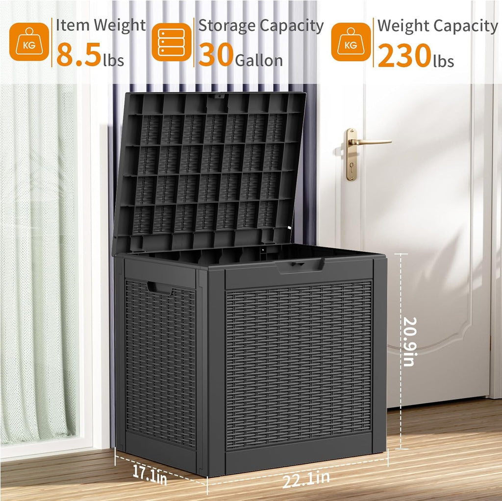 80 Gallon Resin Deck Box, Lockable Patio Outdoor Storage Box for Furniture, Garden Tools and Tools Storage, Waterproof Outside Storage Box - Black