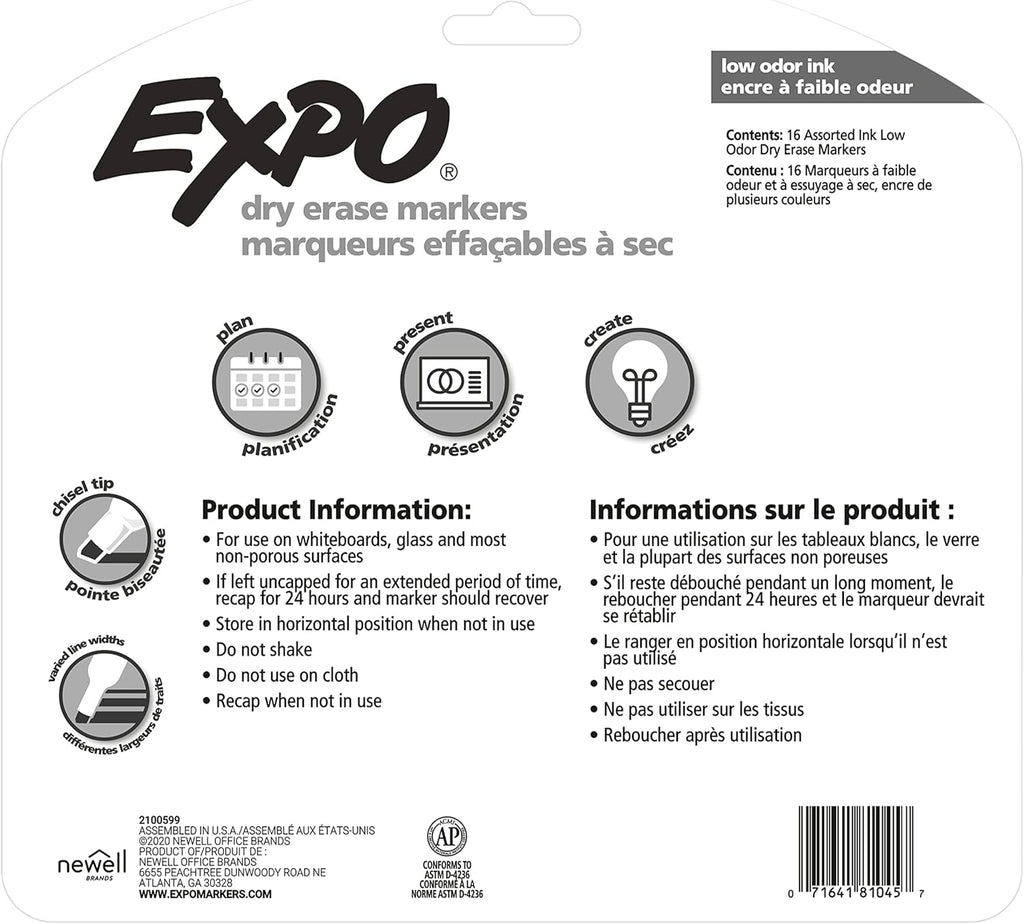 EXPO Dry Erase Markers, Low Odor Ink, Assorted Colors, Chisel Tip, 12 Count - Easily Erases, Vibrant Ink, Ideal for Classroom, Back to School Supplies, Teachers, Office, Whiteboard & Home