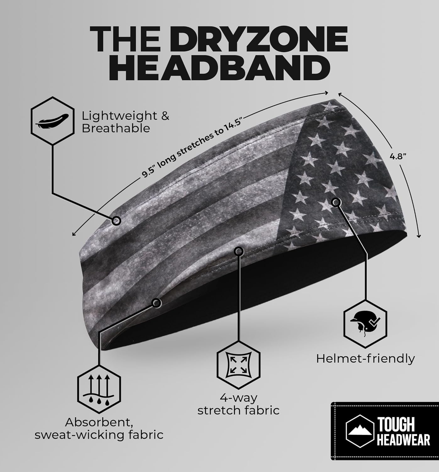 Tough Outfitters Headband for Men - Mens Headbands - Working Out Sports Performance Head Bands - Athletic Cycling Running Sweat Band, Football Headbands - Sweat Bands Men/Women