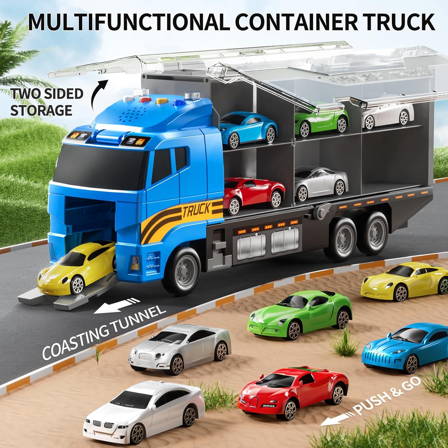 Toddler Boys Construction Truck Vehicle Toy Set with Play Mat and Die-Cast Toy Car, Transport Carrier Truck for Kids 3-5, Birthday Gifts Toys for 3-8 Year Old Boys