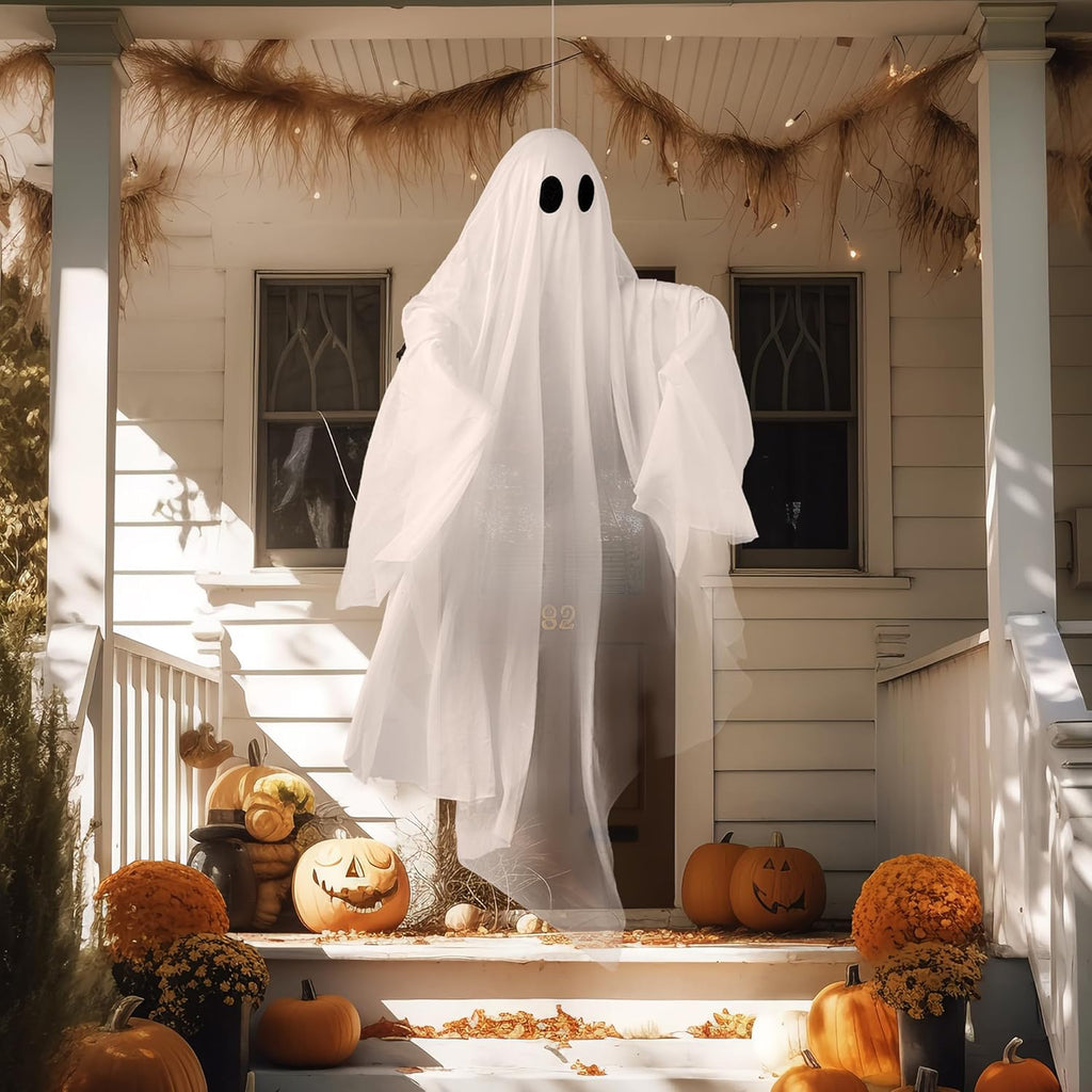 JOYIN Halloween Hanging Light up Ghost with Spooky Blue LED Light, 47” White Ghosts Halloween Hanging Decoration for Front Yard Patio Lawn Garden Party Decor Indoor Outdoor