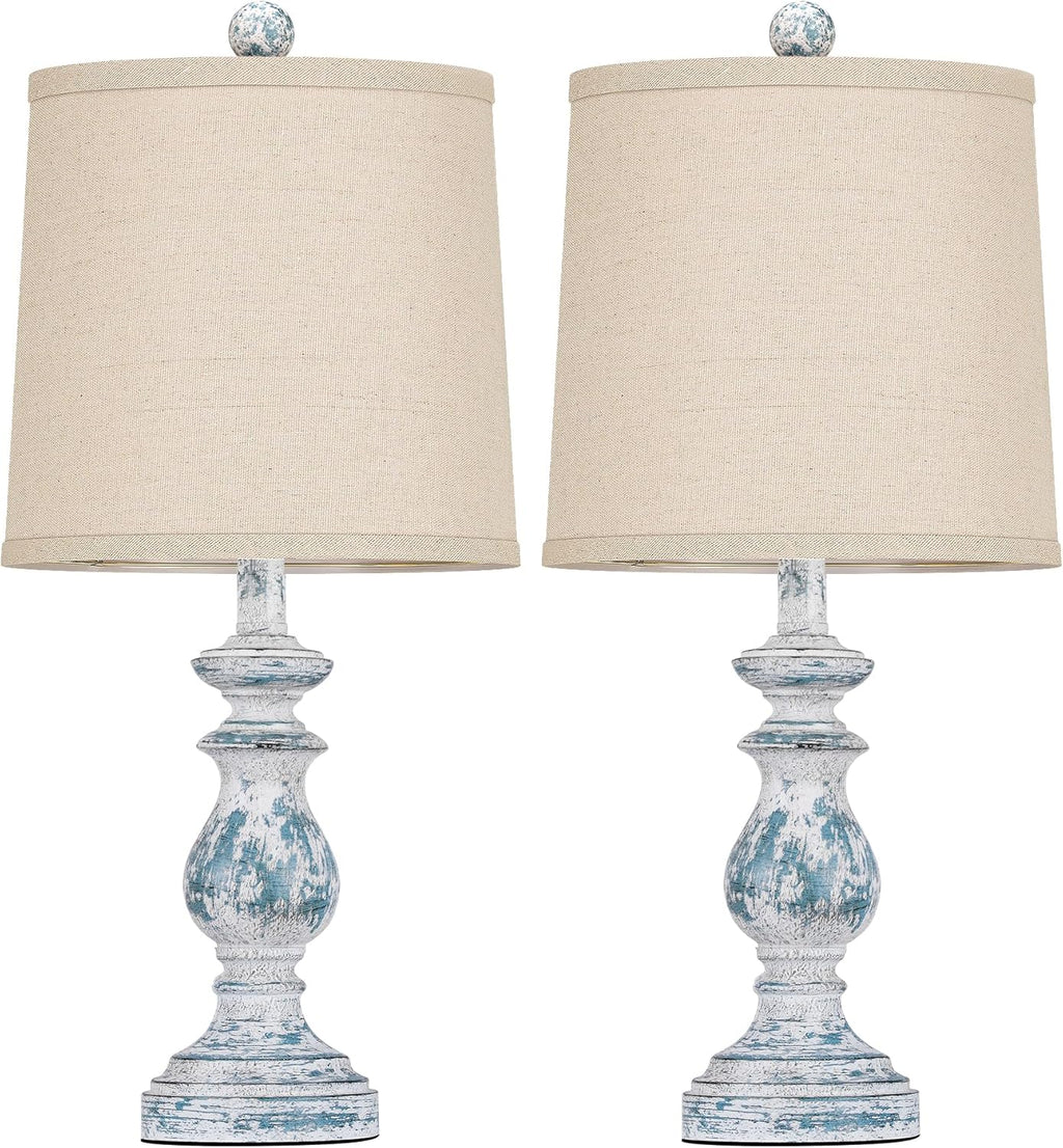 PARTPHONER Traditional Table Lamp Set of 2, Rustic Farmhouse Table Lamps for Living Room Bedroom, 22" Bedside Desk Lamps Vintage Nightstand Lamps with Linen Shades, Antique Grey