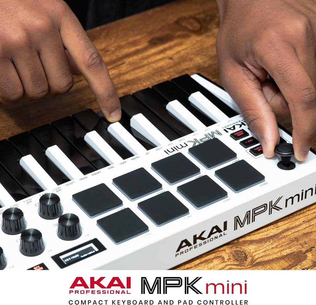 Akai Professional MPK Mini MK3 - 25 Key USB MIDI Keyboard Controller With 8 Backlit Drum Pads, 8 Knobs, Music Production Software and Native Instruments Sound Package (NKS Integration)