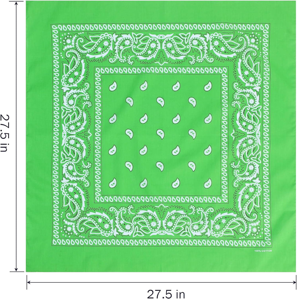 100% Cotton 27" x 27" Large Bandanas for Men & Women, Multi-Purpose Bandana Headbands, Square Head Scarf