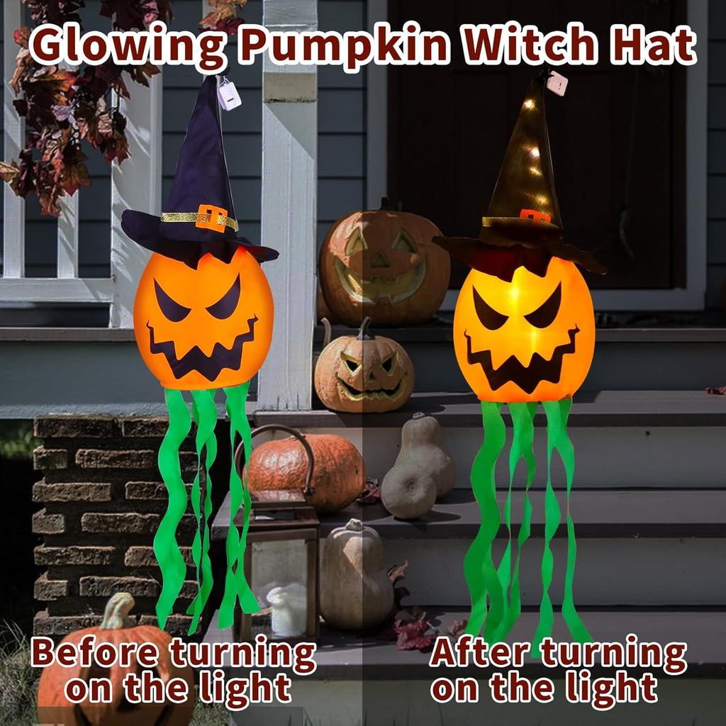 Halloween Decorations Outdoor Halloween Decor Hanging Outdoor String Lights Glowing Ghost Witch Hat Halloween Decorations Indoor Ornaments Halloween Lights for Home Tree Garden Yard (4Pcs)