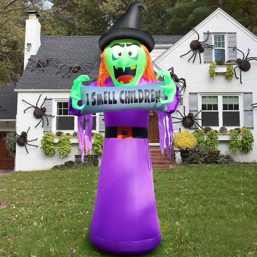 8FT Halloween Inflatables Spider Outdoor Decorations for Yard, Giant Blow up Green Spider with Rotating Fire Flame Light, Large Spooky Spider Props for Halloween Party Garden Lawn House Holiday Decor