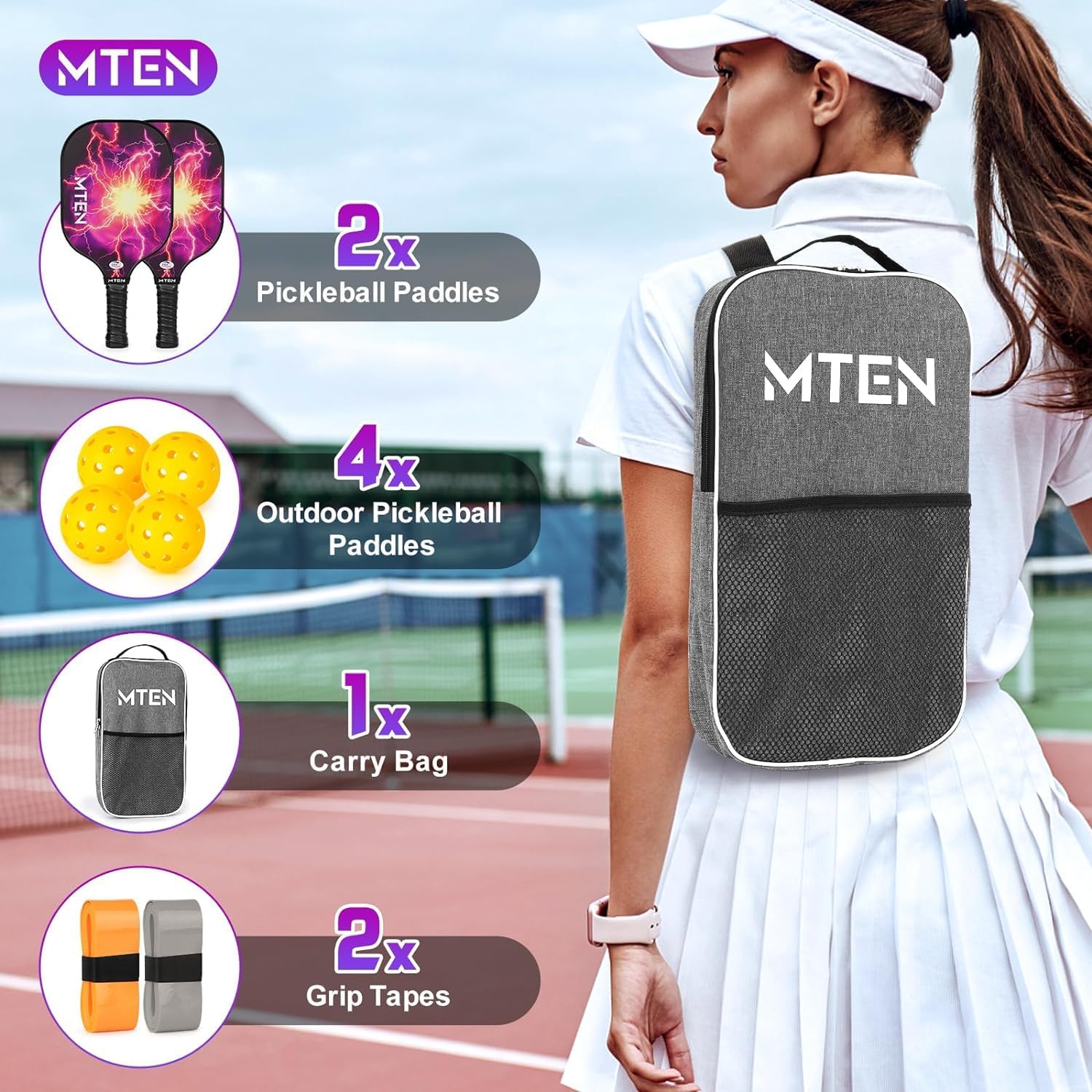 Pickleball Paddles, USAPA Approved Fiberglass Surface Pickleball Set with Pickleball Rackets, Pickleball Paddles Set for Men Women