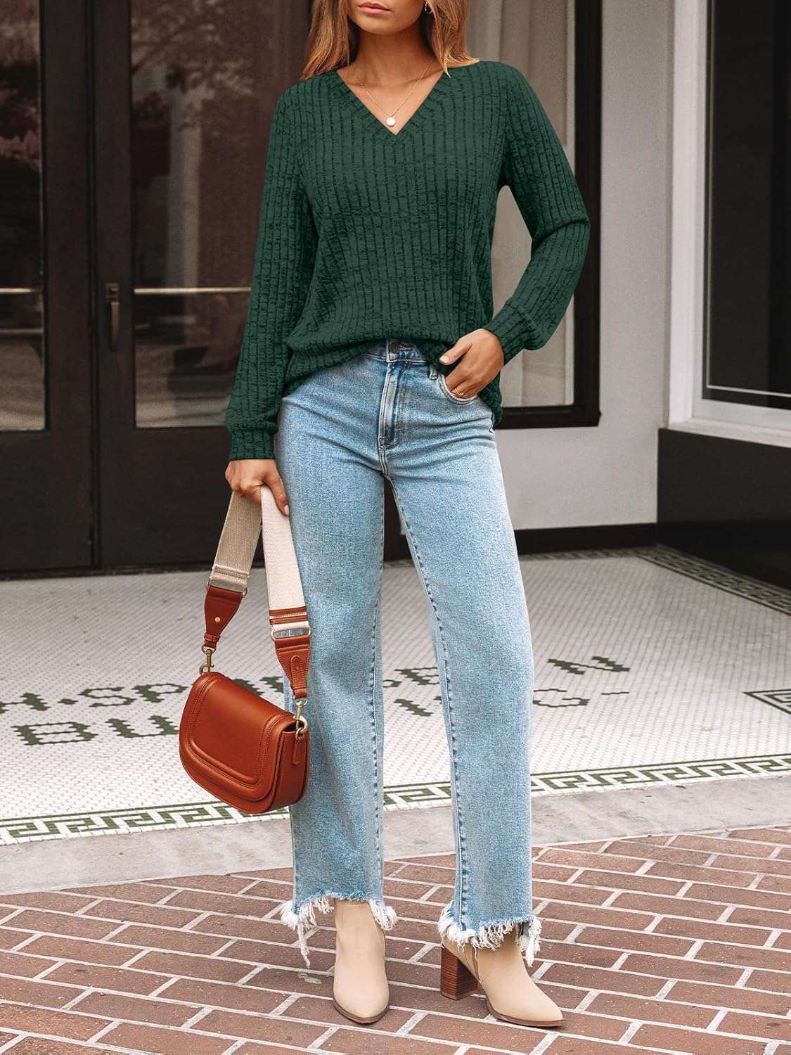 AUTOMET Womens V Neck Long Sleeve Shirt Fall Fashion Tops Tunic Dressy Casual Sweater Clothes Cute Trendy Work Outfits 2025