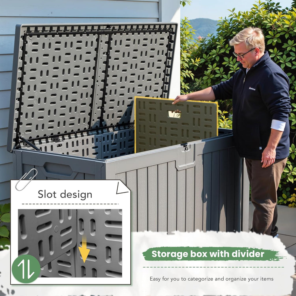 Greesum 31 Gallon Resin Deck Box Large Outdoor Storage for Patio Furniture, Garden Tools, Pool Supplies, Weatherproof and UV Resistant, Lockable, Dark Black