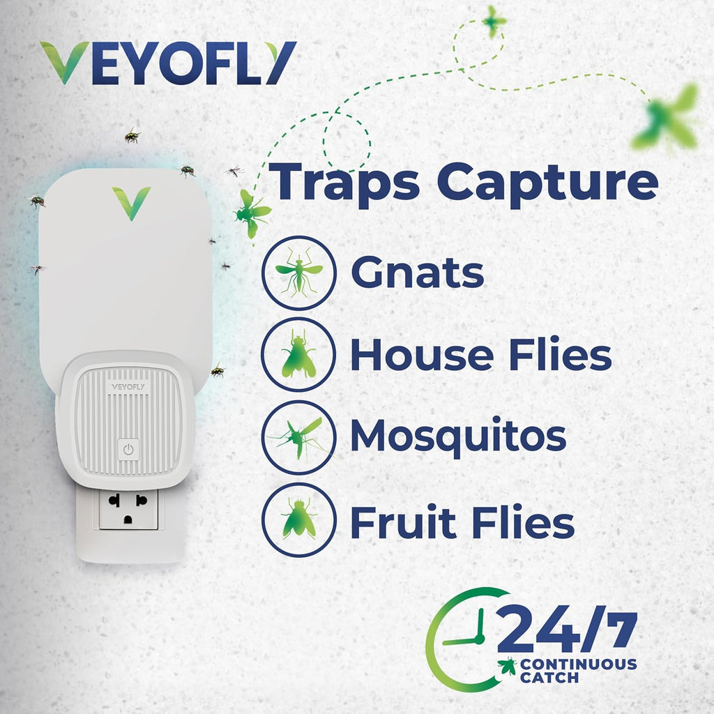 VEYOFLY Fly Catcher Indoor, Fly Trap Indoor, (1 Device + 3 Refills) Fruit Fly Traps for Indoors, Gnat Traps for House Indoor, Bug Killer, Fly Trap, Plug in Light Flying Insect Trap