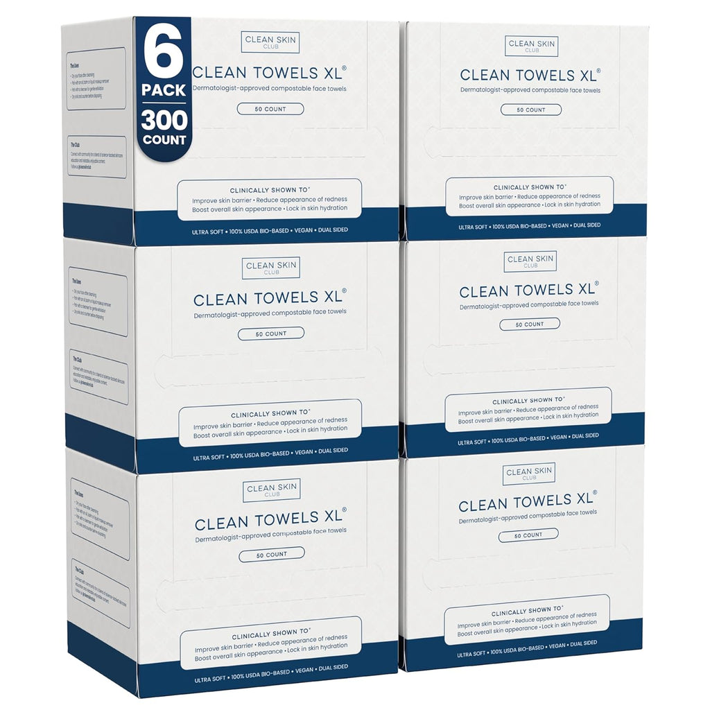 Clean Skin Club Clean Towels XL, 100% USDA Biobased Face Towel, Disposable Face Towelette, Eczema Association Accepted, Makeup Remover Dry Wipes, Ultra Soft, 1 Pack, 50 Ct