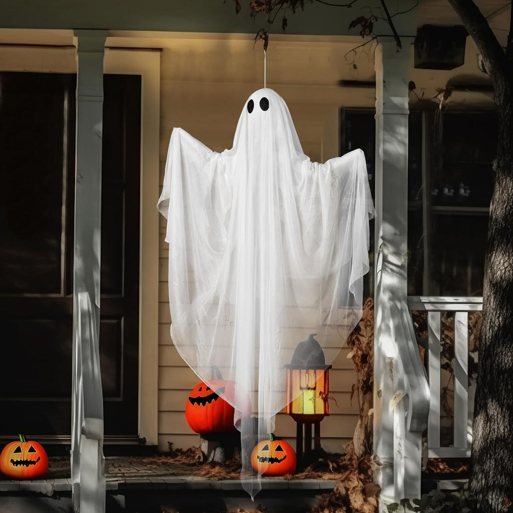 JOYIN Halloween Hanging Light up Ghost with Spooky Blue LED Light, 47” White Ghosts Halloween Hanging Decoration for Front Yard Patio Lawn Garden Party Decor Indoor Outdoor