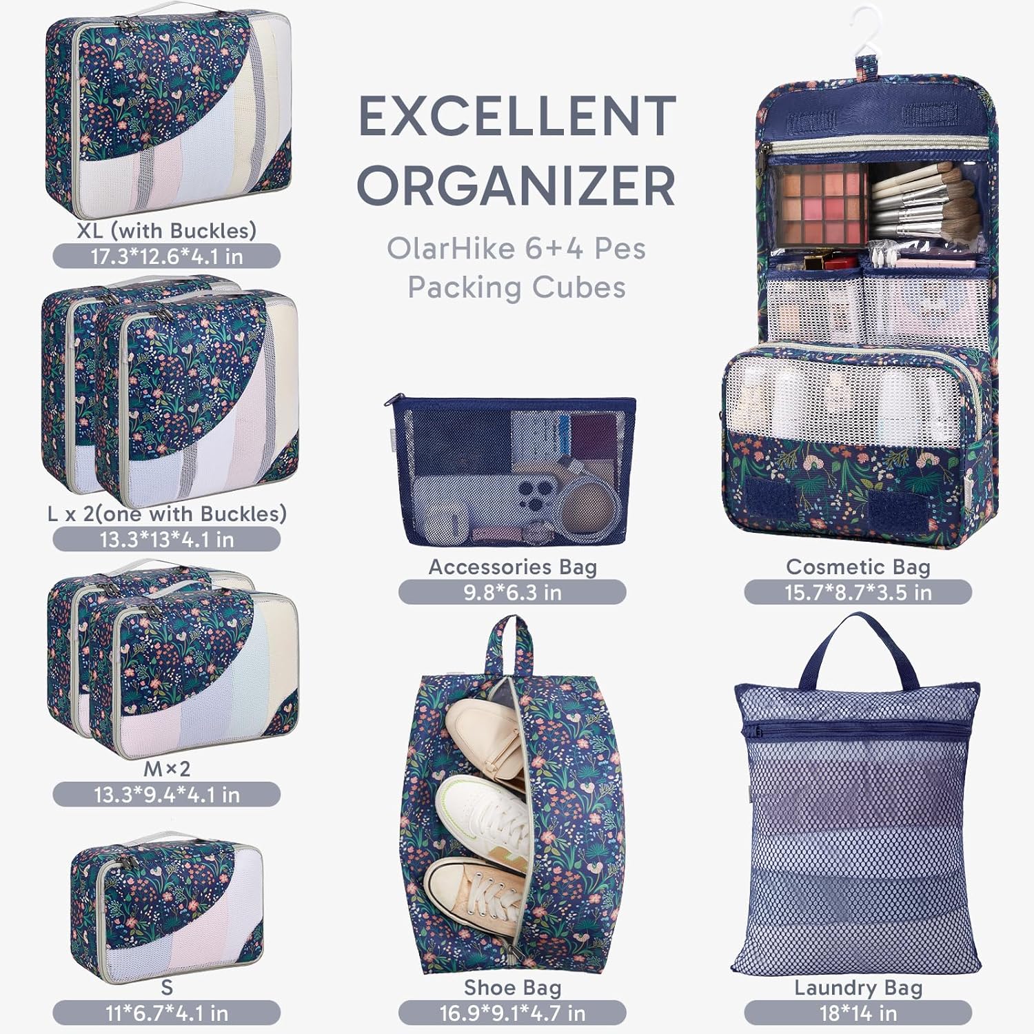 10 Set/8 Set Packing Cubes for Travel, Gifts for Women Mom,Anti-Tearing Suitcase Organizer for Luggage with Shoe & Hanging Toiletry Bag,OlarHike Vacation Essentials & Accessories for Cruise Ship,Cream