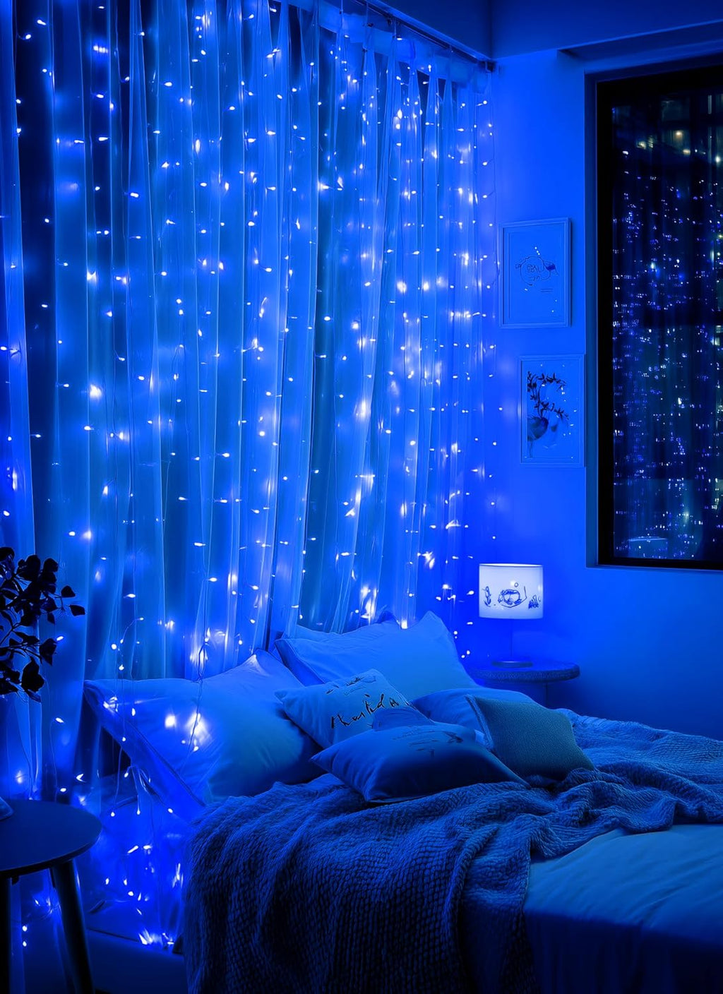 Brightown 300 LED Fairy Curtain Lights, 9.8ft x 9.8ft Warm White Curtain String Lights, USB Plug in 8 Lighting Modes Christmas Decoration, Hanging Lights with Remote for Bedroom Indoor Weddings Dorm