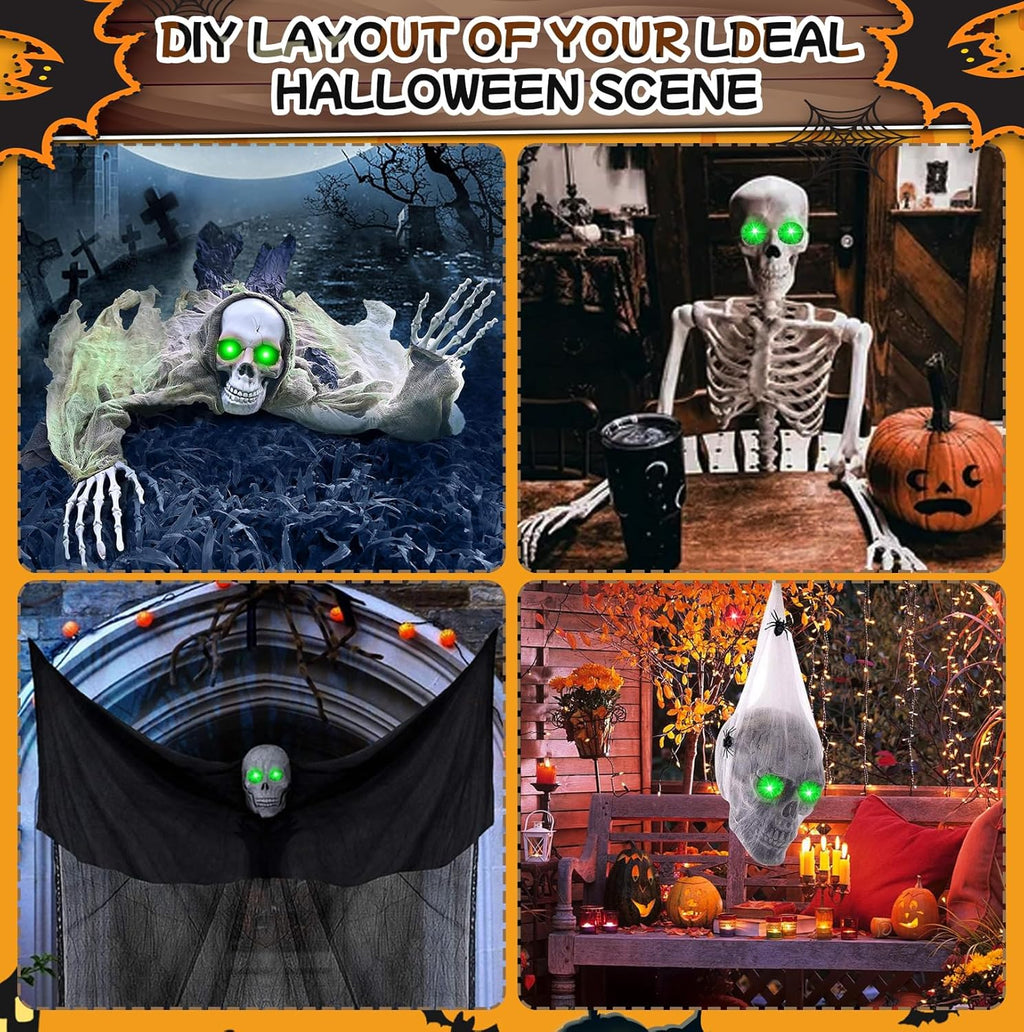 4 Pack Halloween Decoration LED Glowing Light Up Skulls Eyes, Horror DIY Glowing Eyes Lights Battery Operated for Halloween Decoration Masks, Skulls, Pumpkin, Spider, Tombstone Props (Red)